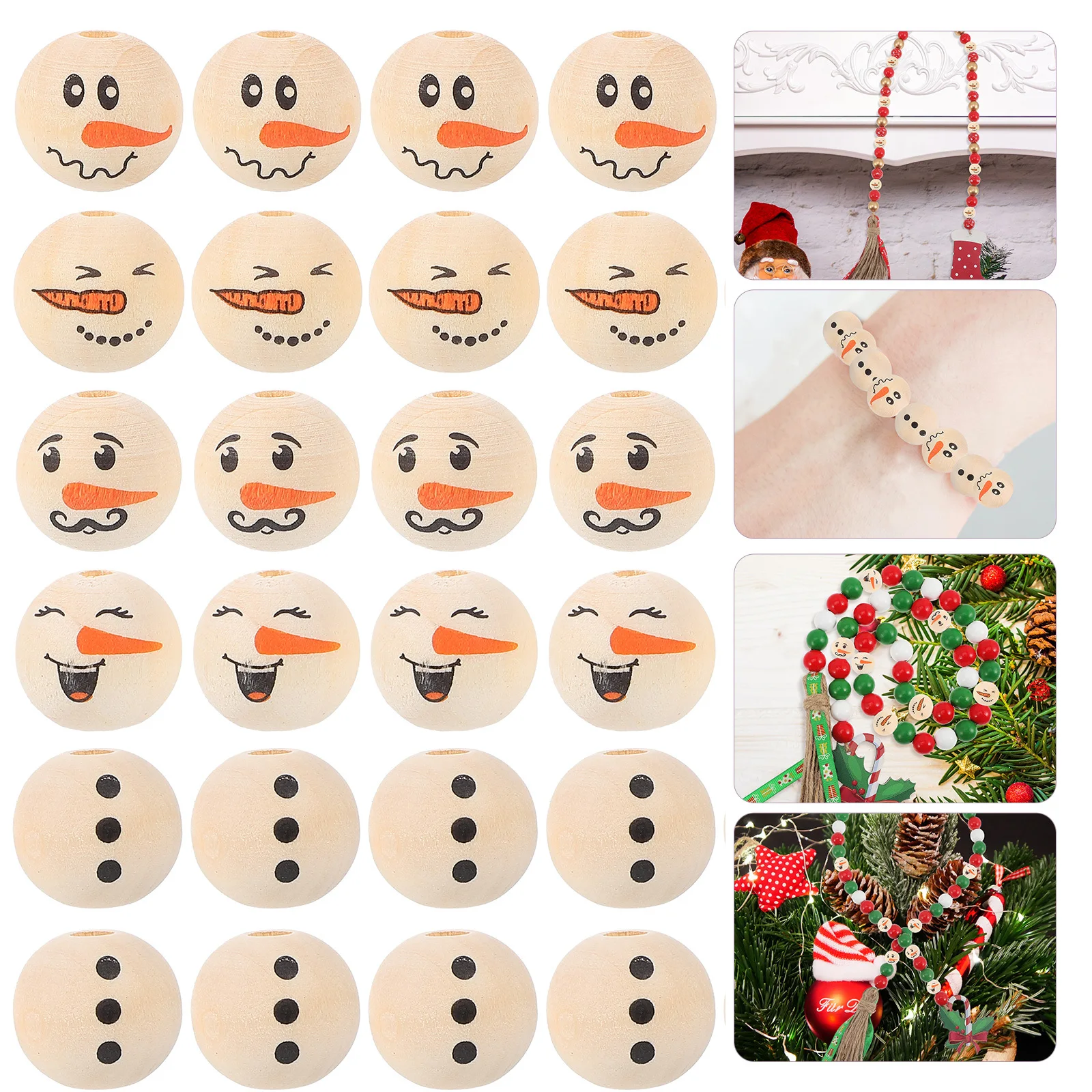 

80Pcs Christmas Wooden Beads DIY Spacer Beads for Garland Making Jewelry Craft Supplies Bracelet Necklace Making Accessories
