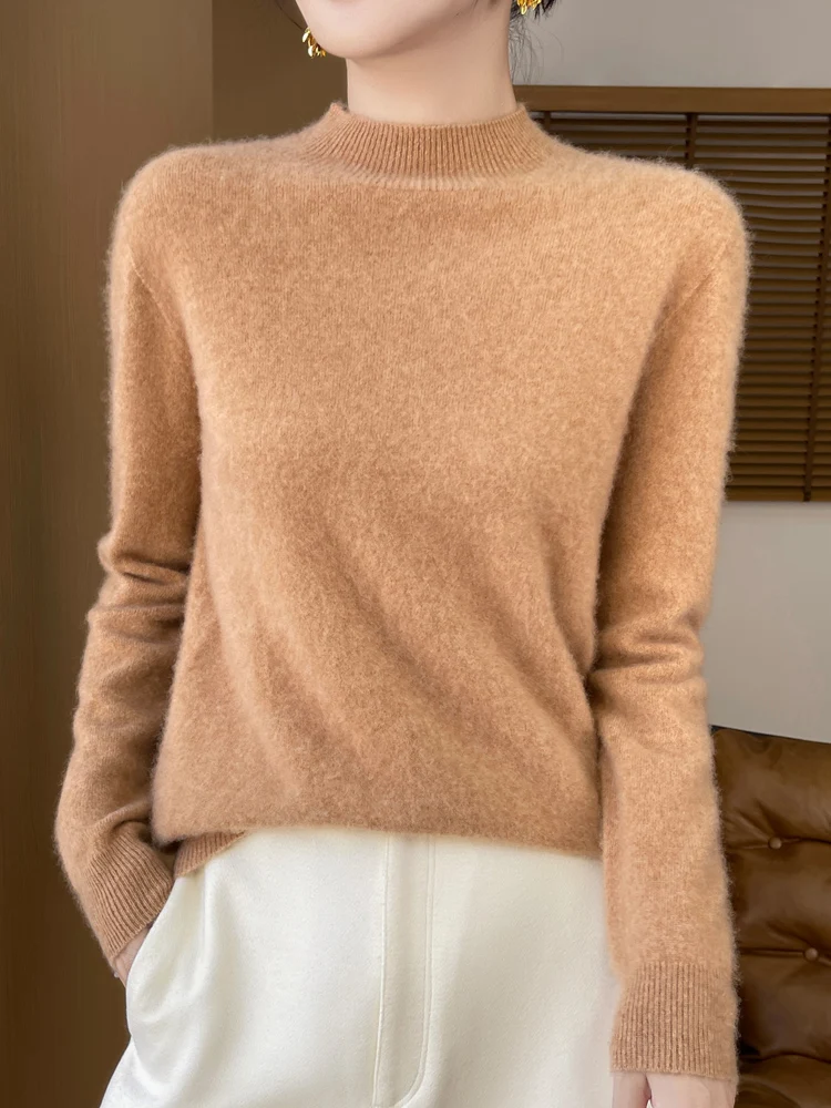 100% Merino Wool Women\'s Sweater Half High Collar Pullover Long Sleeve Sweater Knitted Outerwear Knit Top Commute Fashion Trends