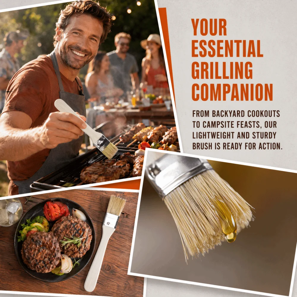 2PCS Lightweight Wooden Barbecue Brush Spread Oil Function Khaki Wooden Brush Spice Application Spice Brush Outdoor Cooking