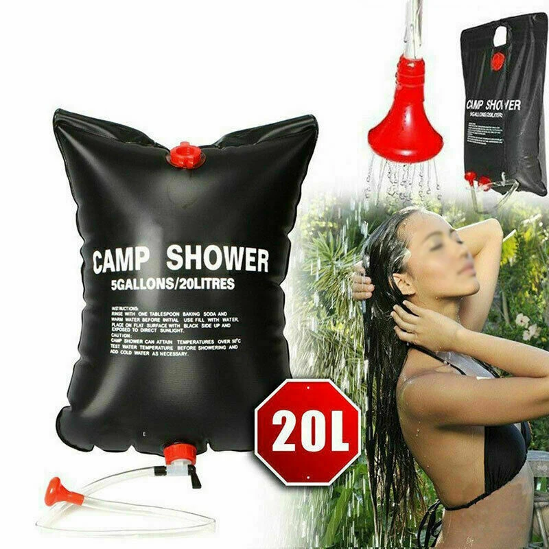 Solar Energy Water Shower Bag 20L Portable Foldable Heated Outdoor Camping RV Caravan Water Bag Travel Tools