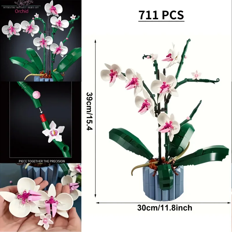 

Креативный букет орхидеи, блок, цветок в горшке, строительные блоки, подходят 1010311, романтический комплект, сборка, строительная игрушка, подарок на праздник для девочек