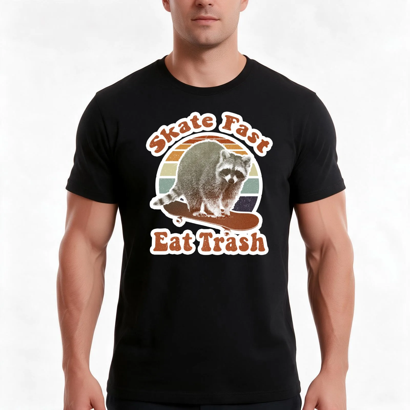 Skate fast, eat trash - radical raccoon T-Shirt, Summer Casual Cotton Tee, Oversized Streetwear Tops, Vintage Graphic Print