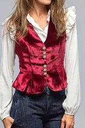 Retro Gold Velvet V-Neck Sleeveless Vest, Short Top for Outerwear, New, 2024