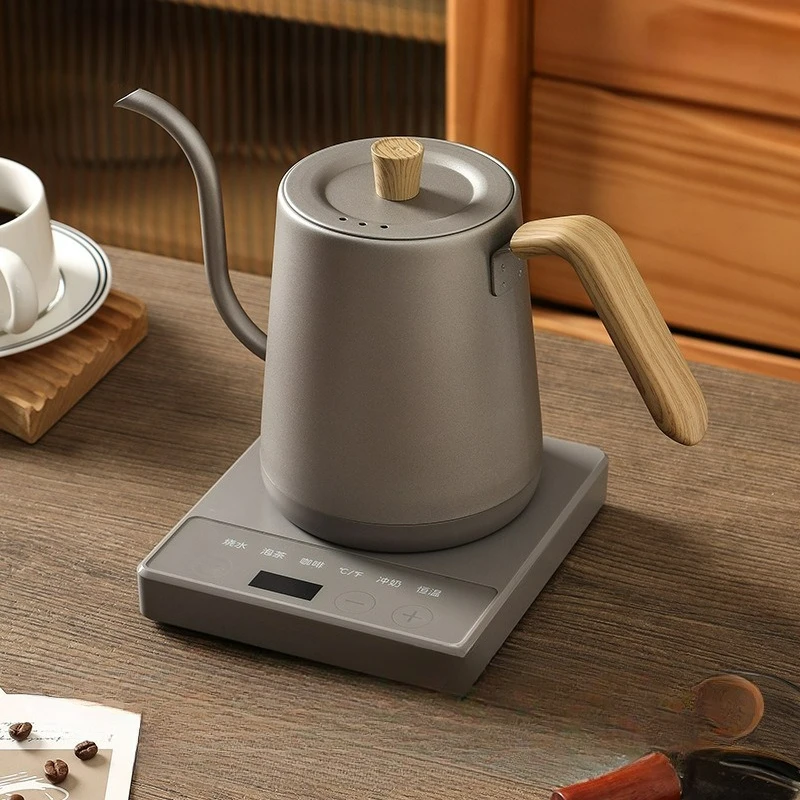 

Titanium Silver Gray Gooseneck Kettle Electric Kettle Temperature Control Coffee Pot Stainless Steel Slender Spout Tea Kettle