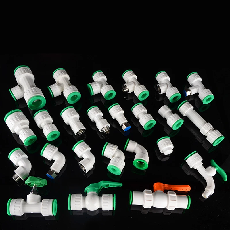 PPR Quick Connector Pipe Fitting 20mm Male Female Straight/Elbow/3-way Reducing Diameter Joint Faucet Adapter Accessories