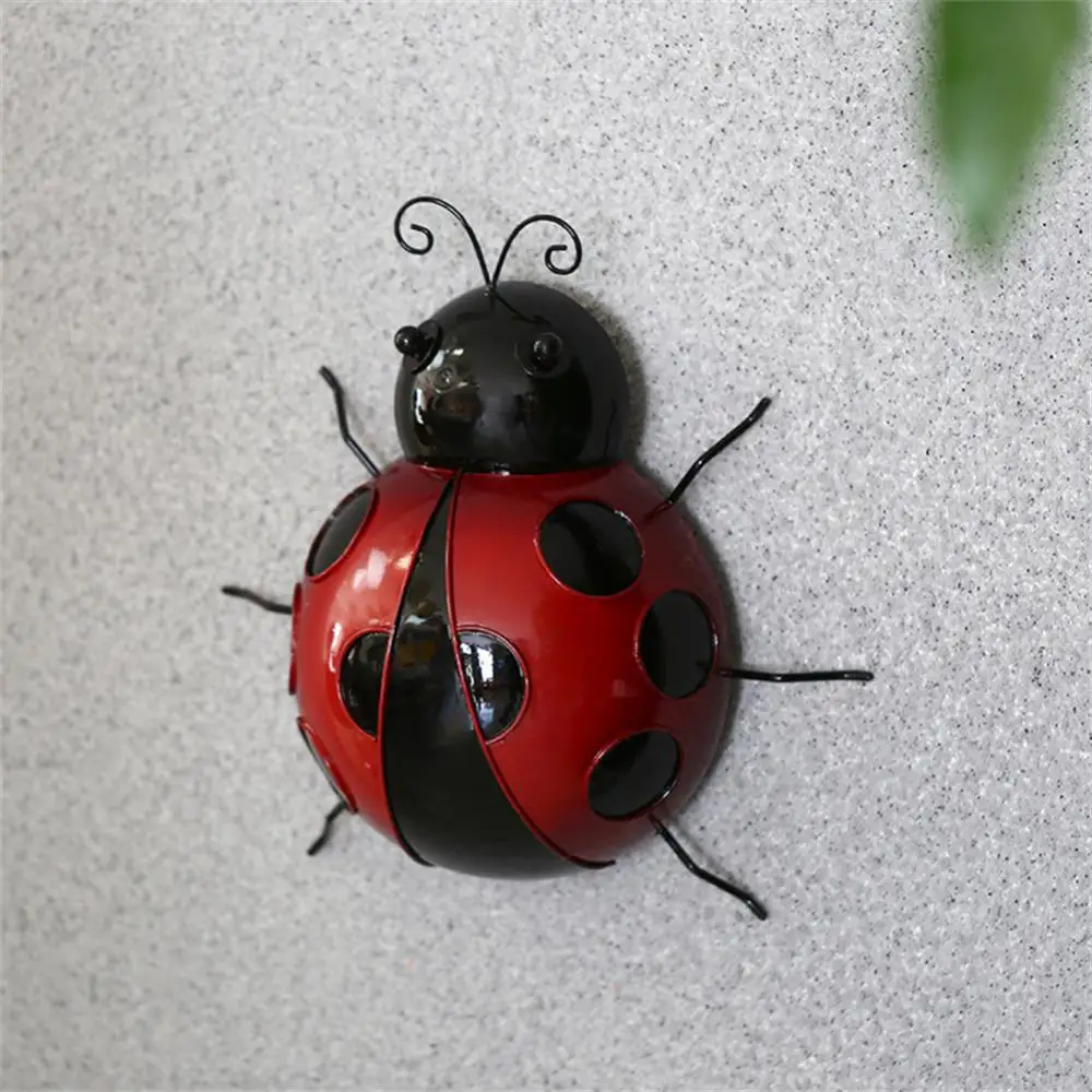 10/16/20cm 3D Metal Ladybugs Garden Wall Decor Cute Wall Sculptures Statues Wall Art Outdoor Backyard Patio Lawn Fence Decor