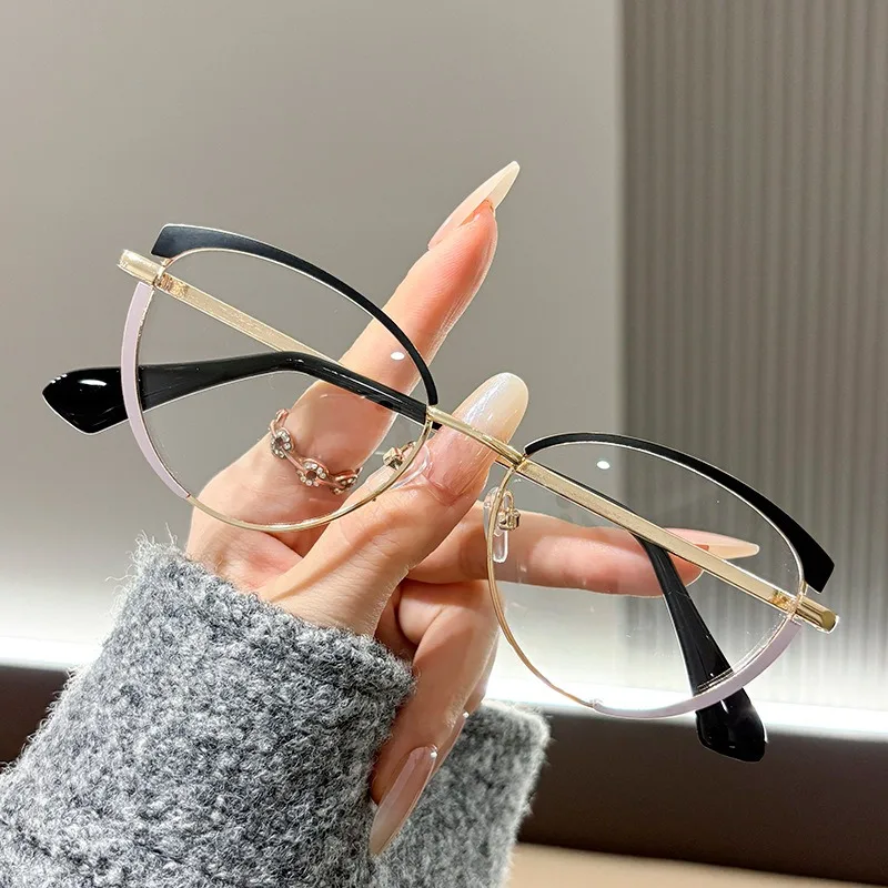 European and American glasses, metal cat eyes, color changing, anti blue light, fashionable and versatile trendy glasses