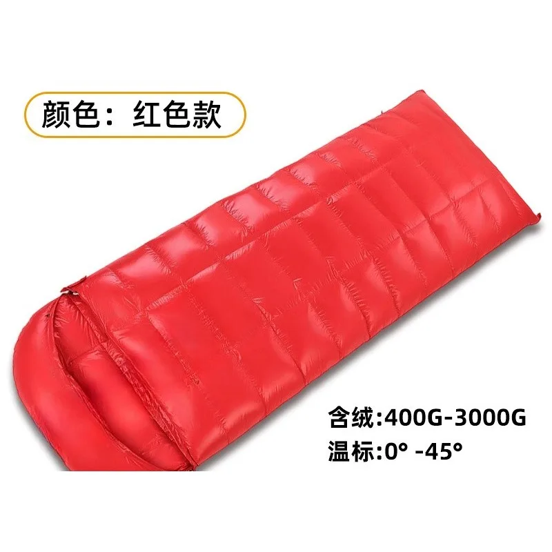 Down sleeping bag, envelope type white duck down filled with all-season wild camping warm sleeping bag
