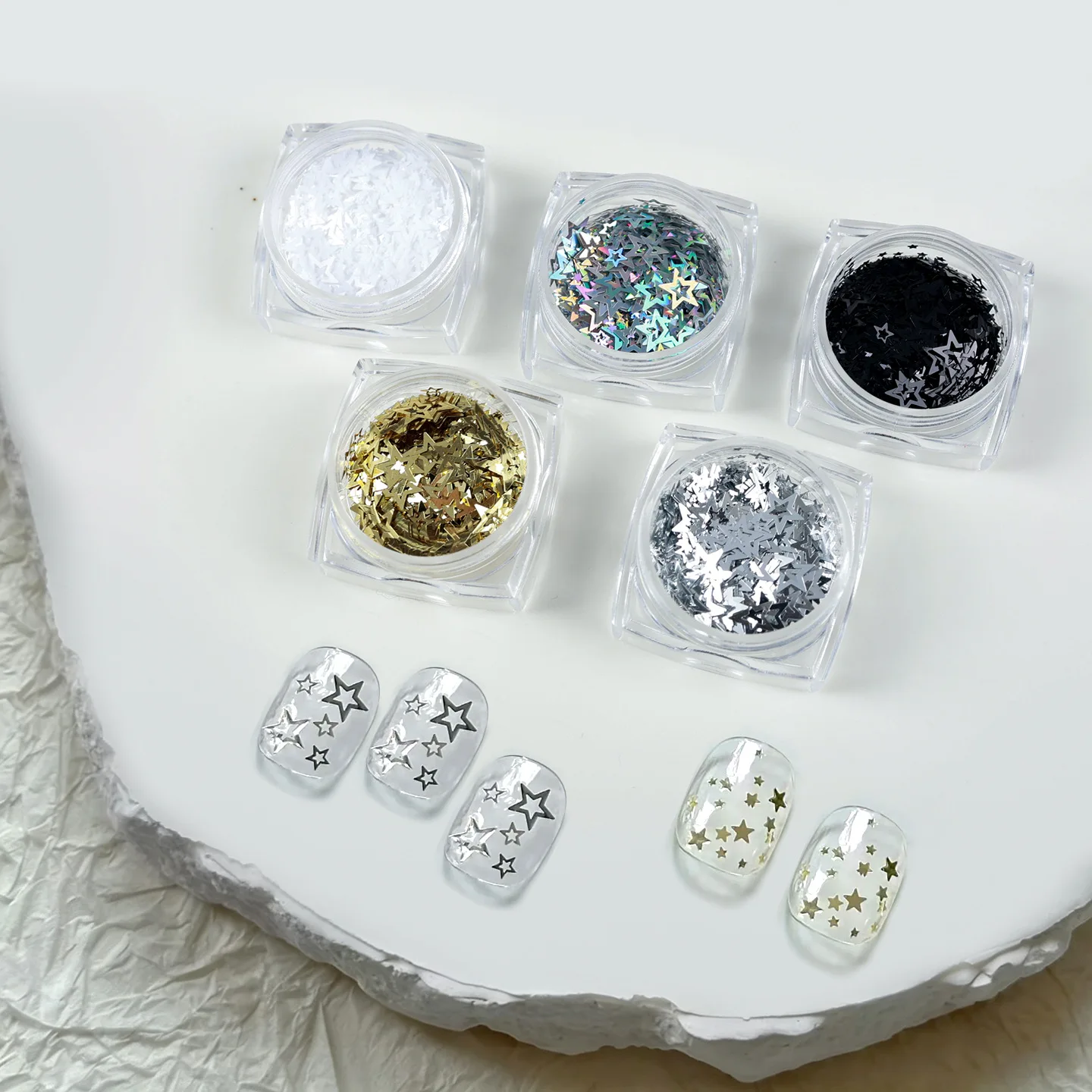 2 Pcs Hollow Pentagram Acrylic Nail Art Sparkle Sequins Stars Decals Accessories For Nails Decoration Manciure Decor Supplies 4