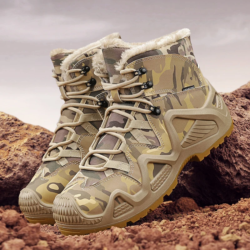 

Warm Fur Outdoor Mens Combat Tactical Desert Boots Male Field Hunting Hiking Shoes Climbing Training Waterproof Sports Shoes