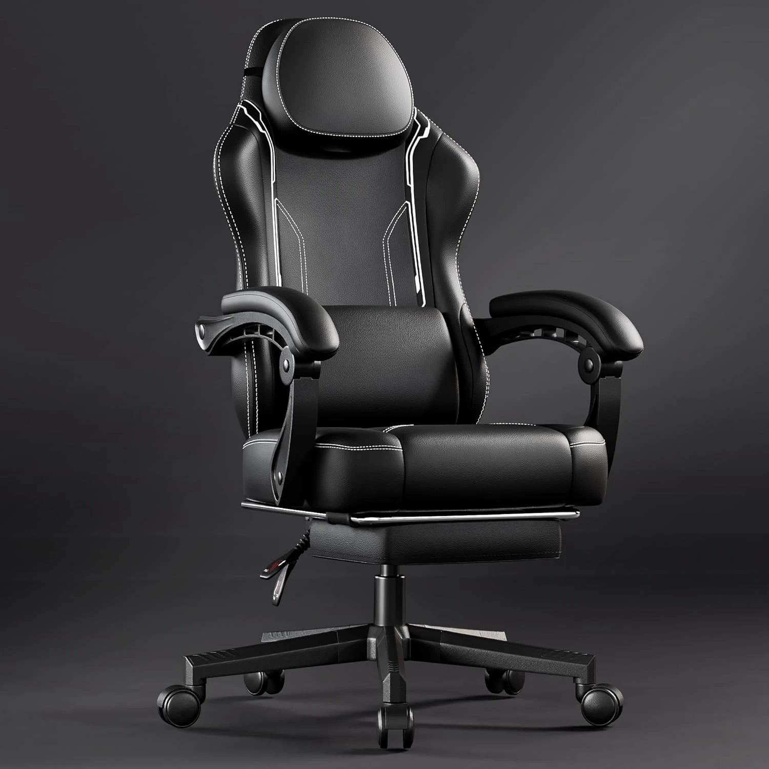 

Ergonomic gaming chair with pocket spring pad, equipped with massage lumbar support and adult footstool