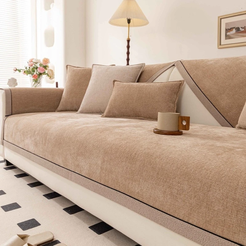 New Sofa Cushion for All Seasons Simple Modern Non Slip Versatile Solid Color Sofa Seat Cushion Chenille Sofa Cover Cloth Towel