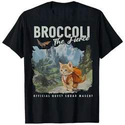 Broccoli The Fierce Quest Fantasy Squad Broccoli Cat T-Shirt Funny Kitty in Forest Graphic Outfit Cute Short Sleeve Saying Tee