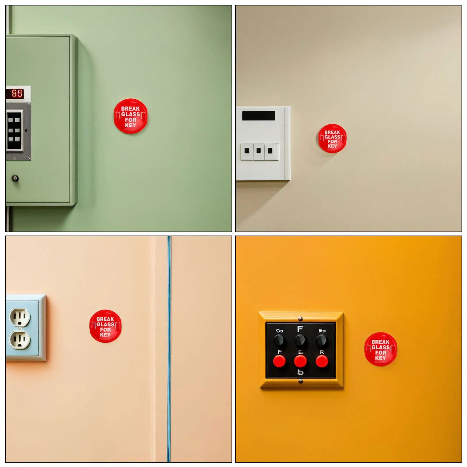 4Pcs Wall Mounted Fire Key Box Emergency Lock Storage for Door Security Outdoor Key Holder Red Finish Breakable Cover Fast