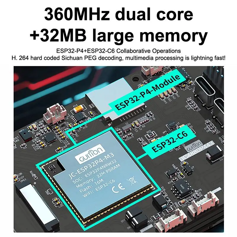 

ESP32P4 4,3-дюймовый IPS емкостный сенсорный экран, макетная плата, модуль высокого разрешения, поддержка Wi-Fi 6 и BT5, встроенный ESP32-C6