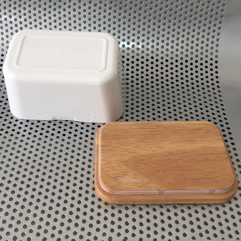 

Multifunction Kitchen Storage Box Sealed Crisper Wooden Lid Butter Container for Home Restaurant (250ml)