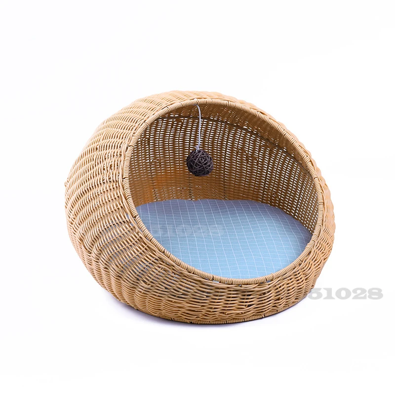 

Rattan Pet Nest Cats Bed Washable Four Seasons Universal Cute Shape Closed Imitation Rattan Ventilation Cat House Strong Durable