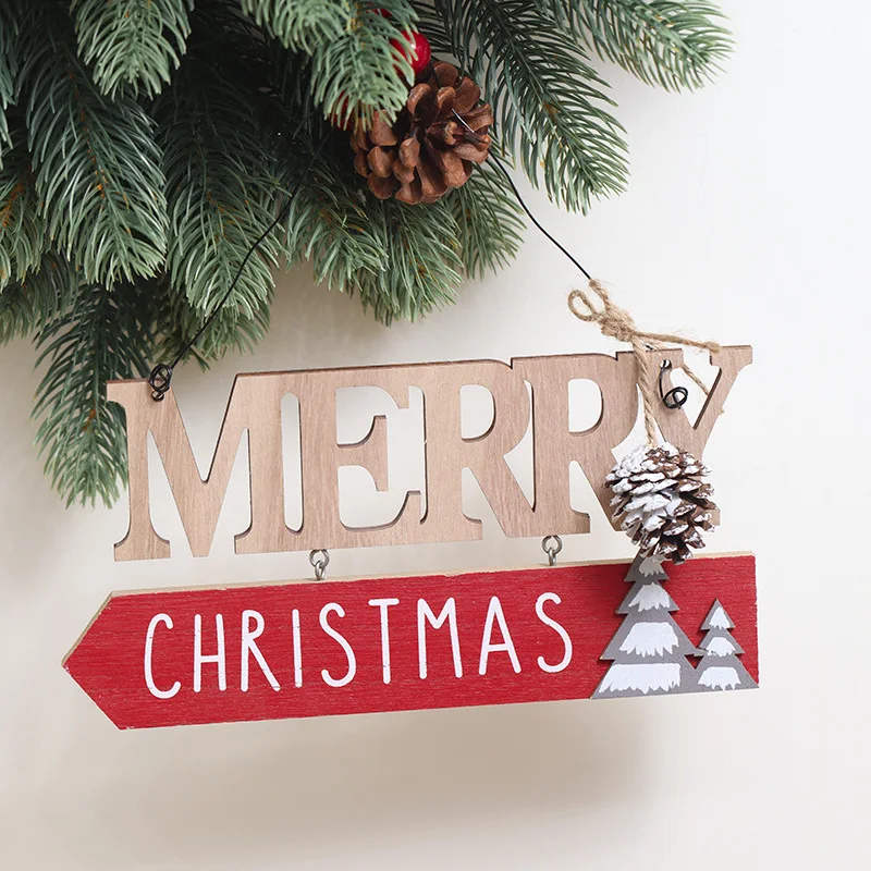 

1PC Wooden Welcome Sign English Merry Christmas Letter Sign Christmas Tree Creative Decoration Pendant Hanging Decoration