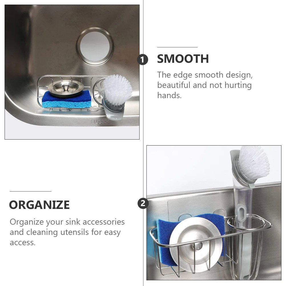 

Stainless Steel Water Sink Storage Basket Hollow Drain Design Kitchen Sponge Holder Rack Countertop Organizer