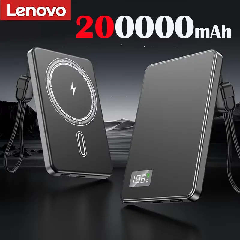 Lenovo 500000mAh Magnetische Draadloze Powerbank Ultradun Draagbaar CCC Gecertificeerd Supersnel Opladen LED Display Pack voor MagSafe