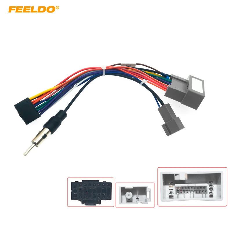 FEELDO Car Media Player Navi Radio Wire Harness For Honda 14-17 Fit City Greiz Audio Power Cable Adapter #HQ3413