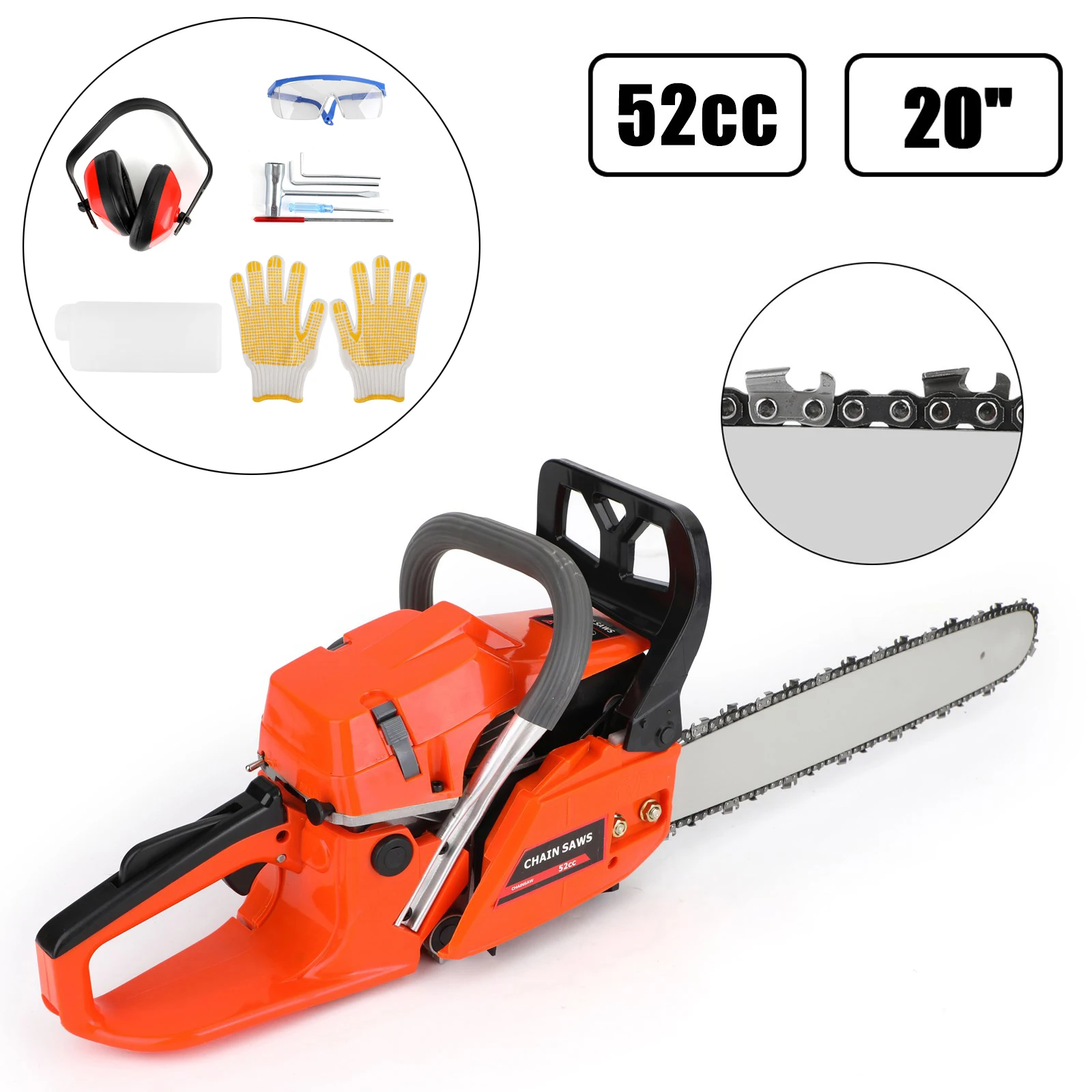 

Areyourshop 52cc Chainsaw 20inches Bar Powered Engine 2 Cycle Chain Saw Orange