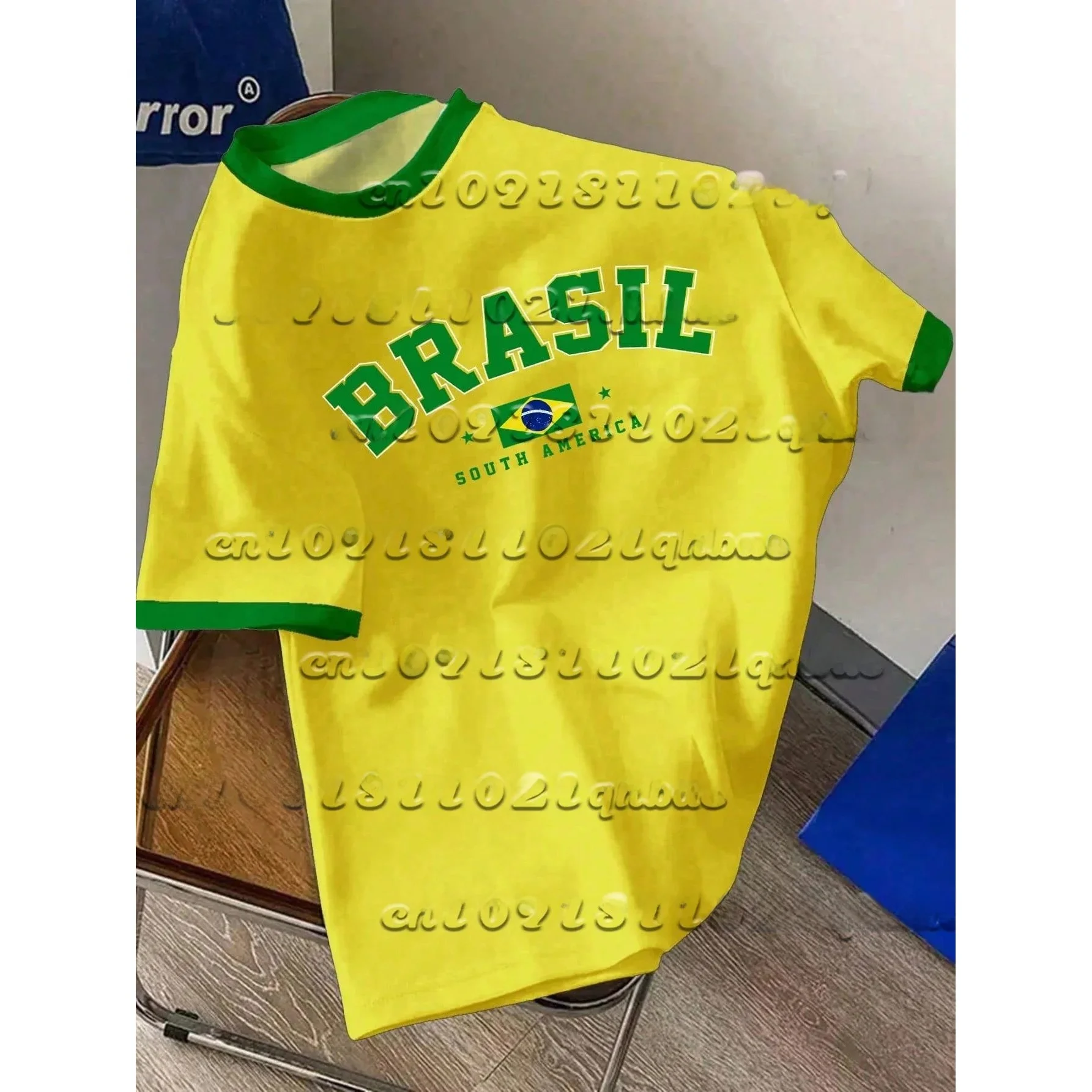 

Бразильская летняя футболка-джерси с круглым вырезом, свободного кроя, повседневная, женская, Cleanfit, А-силуэт, из других материалов, 00% хлопок