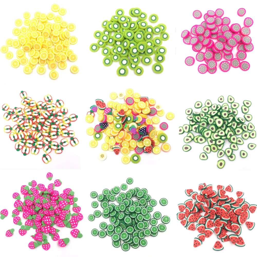 50g 1cm*2mm Thick Soft Clay Fruits Slices Kiwi Lemon Polymer Clay Sprinkles for Crafts DIY Phone Decoration Accessories