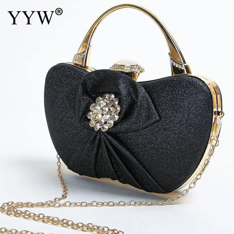 Rhinestone Floral Clutch Handbag Elegant Bownot Pattern Women Evening Party Diamond Clutch Purse Top Handle Bag Box Shoulder Bag