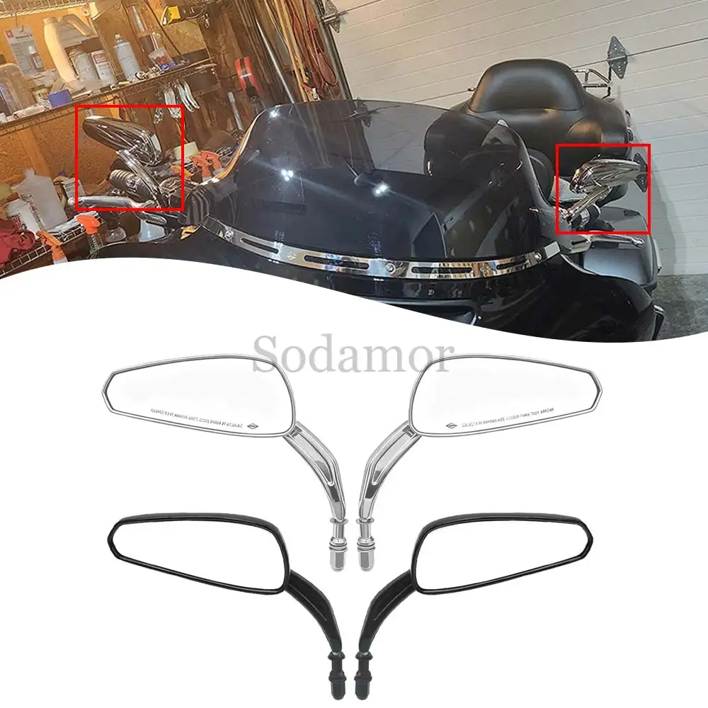 

Motorcycle 8mm 1 Pair Front Mirrors Aluminum Glass Chrome/Black Accessories Fit for Harley Road Glide Ultra 2011-2013 2016-2019