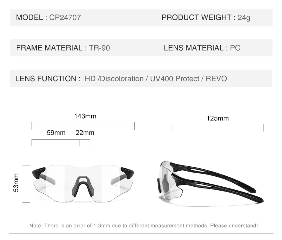 Caponi Verfärbungs-Sportsonnenbrille für Männer und Frauen, Fahrrad-, Fahr- und Angelbrille, 100% UV-Schutz, TR90-Rahmen – Detail 15