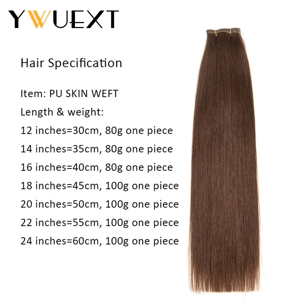 YWUEXT bundel rambut manusia injeksi tidak terlihat 12 "-22" lurus alami lebar 120cm injeksi kulit PU ekstensi rambut 80-100g