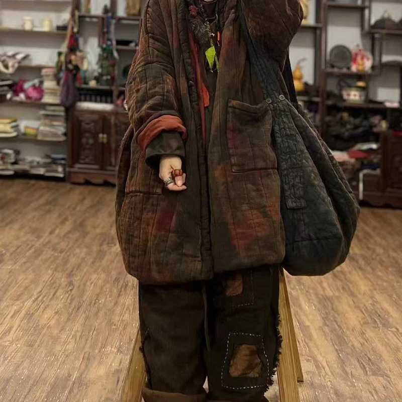 2025 nueva llegada de invierno de las mujeres de un solo pecho de manga larga con cuello en V Parkas bolsillo Patchwork buena calidad abrigos casuales de algodón H264