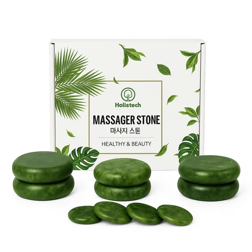 10 piezas de piedra natural verde oliva, utilizada como herramienta profesional de masaje de relajación corporal para spa/hogar.