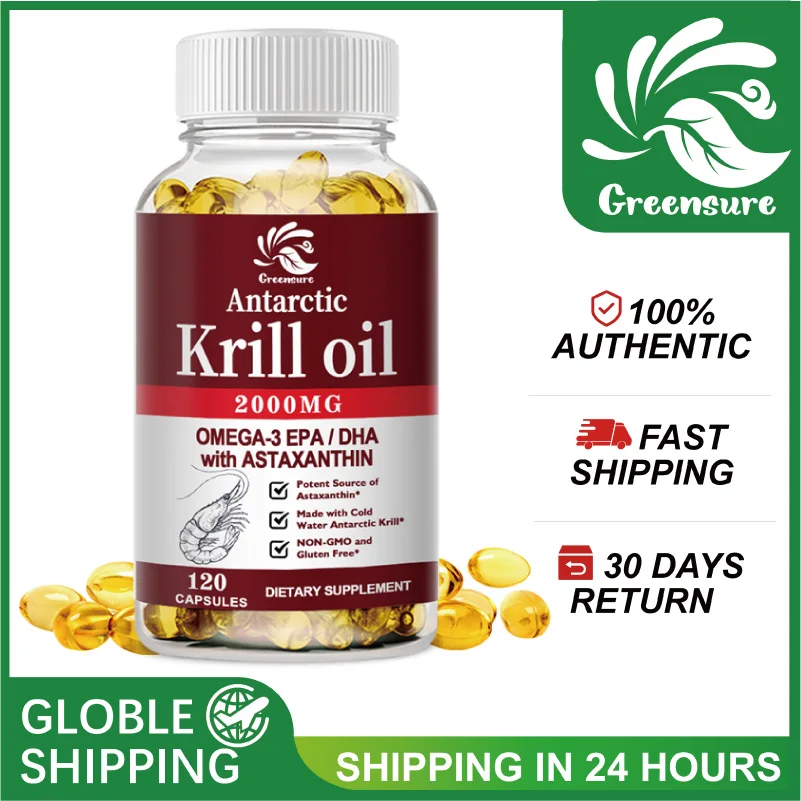 Krill Oil | 2000mg with Astaxanthin, Omega 3, DHA, EPA, and Phospholipids | No Smell, No Fishy Taste | 60/120 Capsule