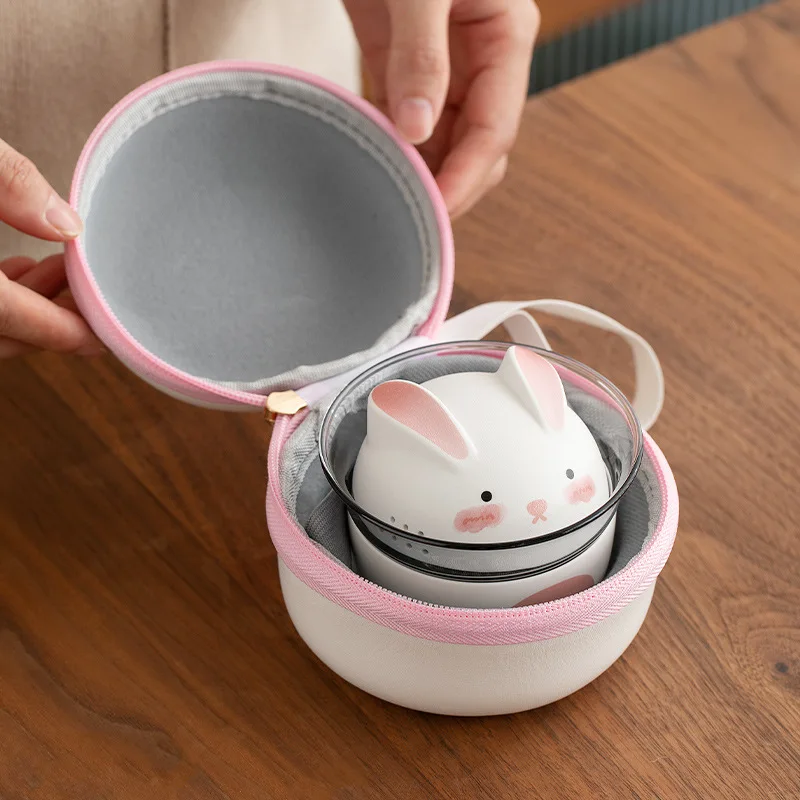 1 set of rabbit portable travel tea set outdoor travel single tea set simple teapot camping quick cup portable tea cup