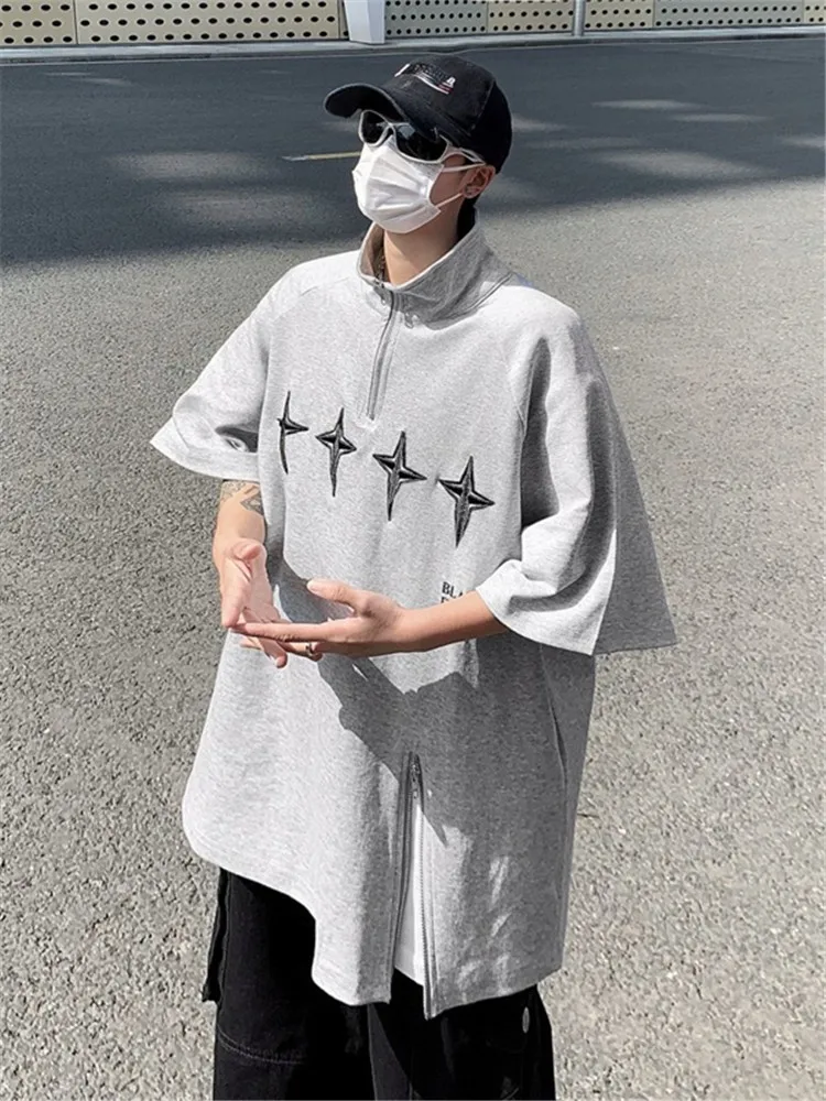 

American High Street irt ort Sve Men's Sle Star Zipper f Sve Summer Haome Loose Top Faionable Geomet...