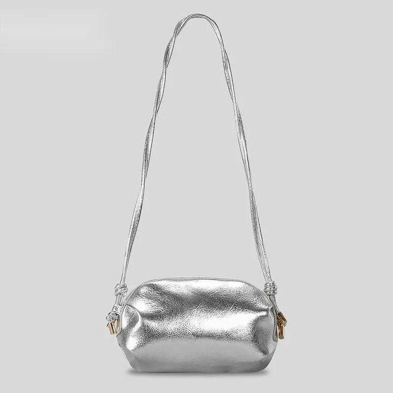 Fashion Silver Oval Crossbody Bag Women Designer Hobo Bag PU Leather Shoulder Bag Metallic Small Women Wallet