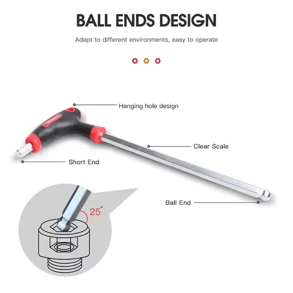 Flat Ball Hexagonal Allen Wrench Hand Tool Universal Fast Pressure Adapter Vanadium Chromium Steel Hexagon 2/2, 5/3/4/5/6/8/10mm