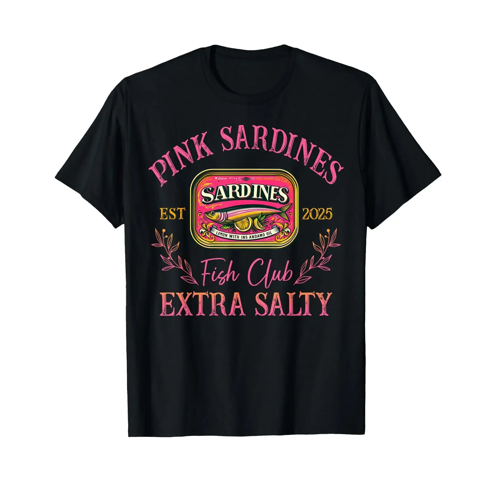 Pink Sardines Fish Club Extra Salty Funny Tinned T Shirt vintage Washed Versatile graphic Top For Everyday Wear Slightly Unisex
