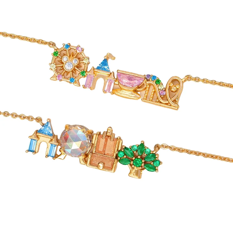 

Jardme 2PCS Cute Colorful Zircon Necklace For Women Amusement Park Castle Pendant Girl Exquisite Chain Necklaces Jewelry