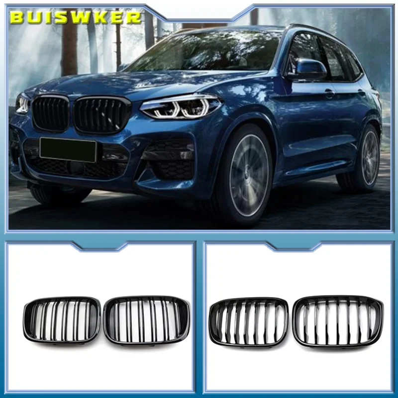 

2Pcs Car Front Hood Kidney Grille Grill Mesh Glossy Black Racing Grills For-BMW X3 G01 X4 G02 2018 2019 2020