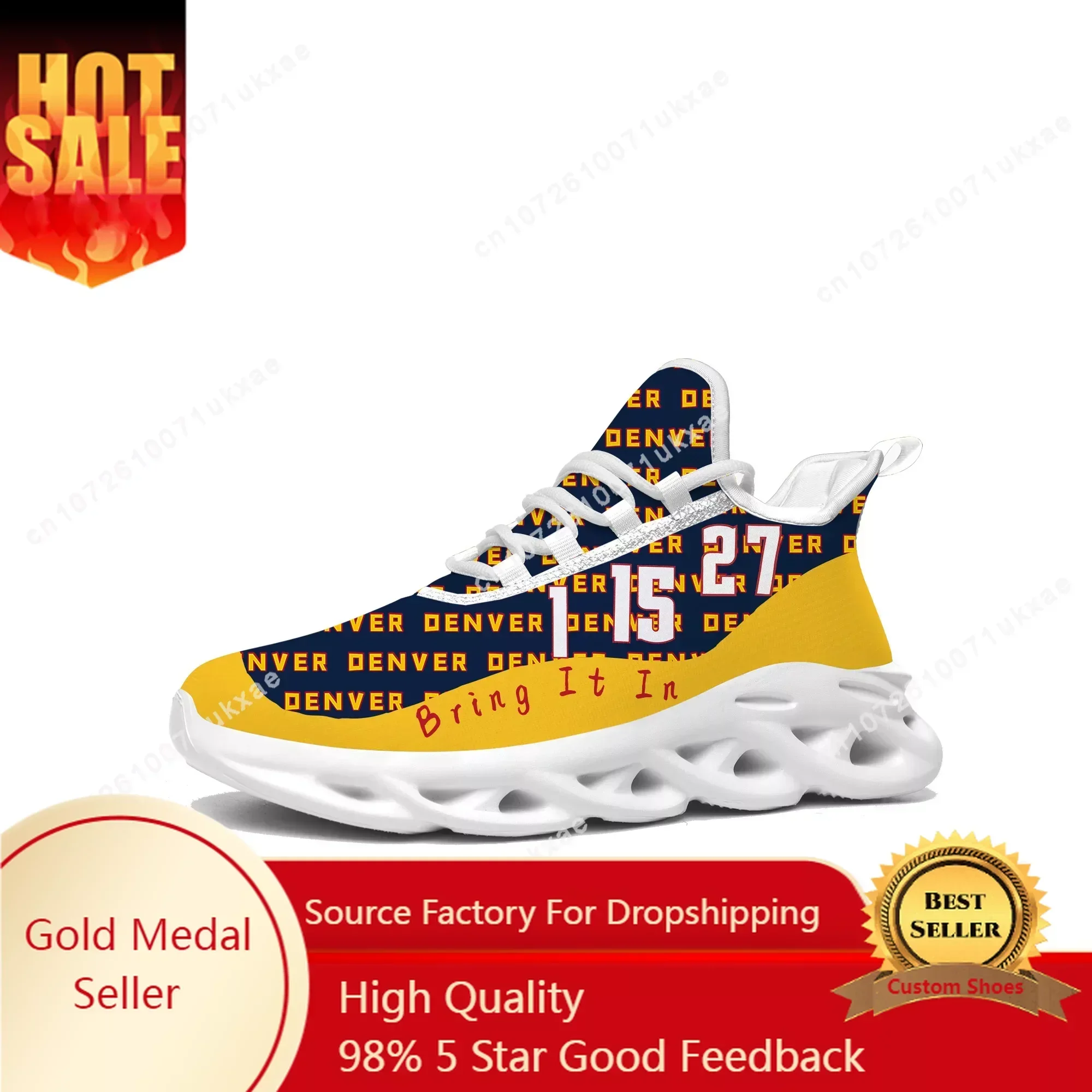 Denver Number 15 27 1 Bring It in Flats Sneakers Chaussures de sport et de course pour hommes et femmes, haute qualité, personnalisation de baskets DIY