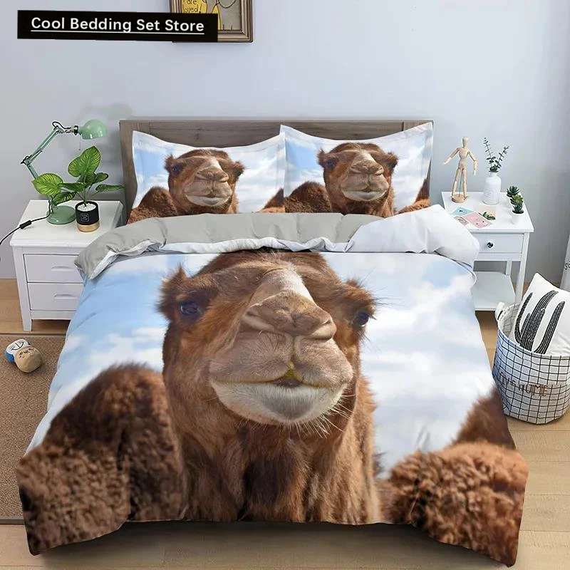 3D Desert Camel Duvet Cover King Queen Size Brown Animal Bedding Set Kids Teens Adults Cute Wildlife Soft Polyester Quilt Cover