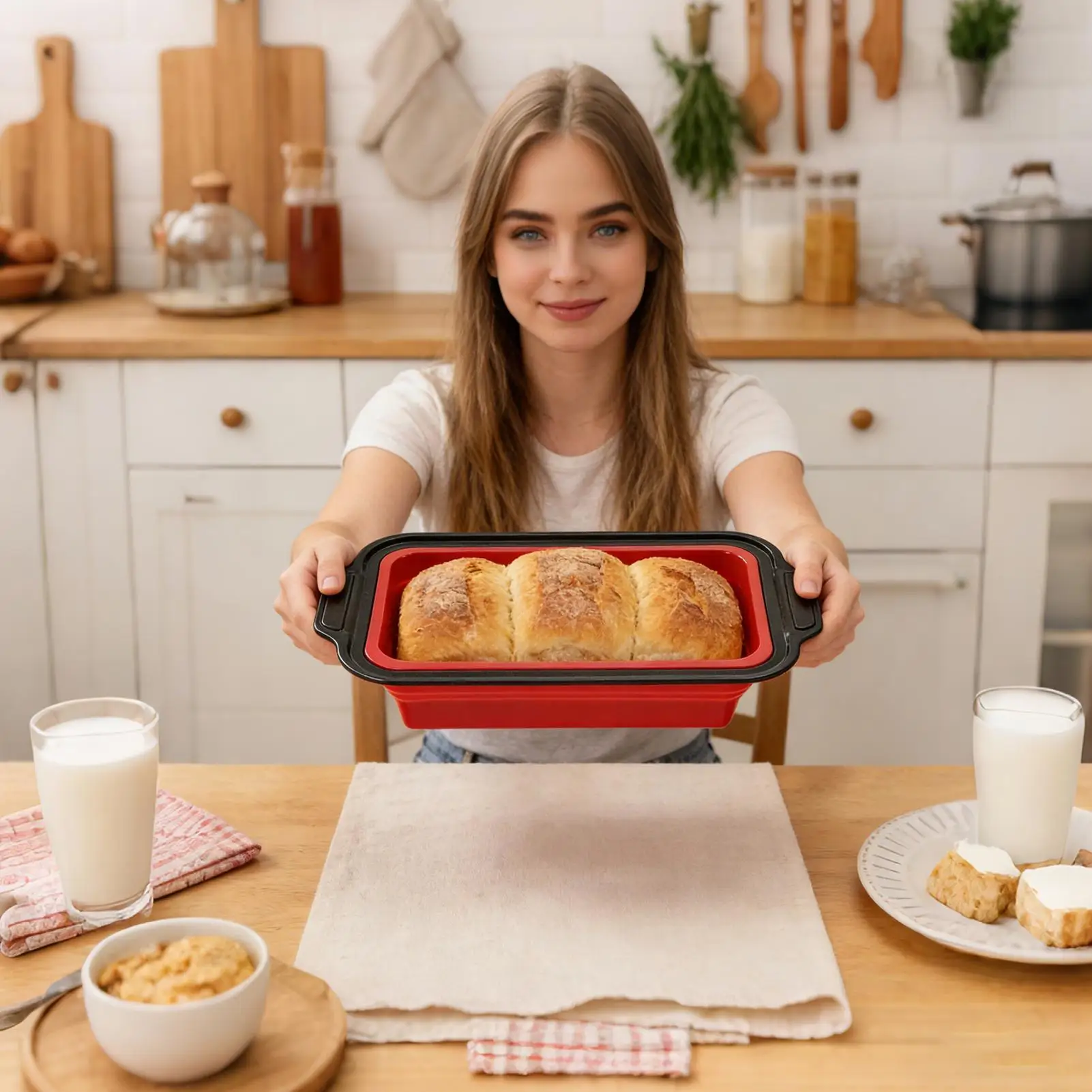 

Силиконовый набор для выпечки: складные формы, пригодные для мытья в посудомоечной машине, с рукавицами, скребком и кисточкой. Набор силиконовых форм для выпечки хлеба, печенья, яиц.