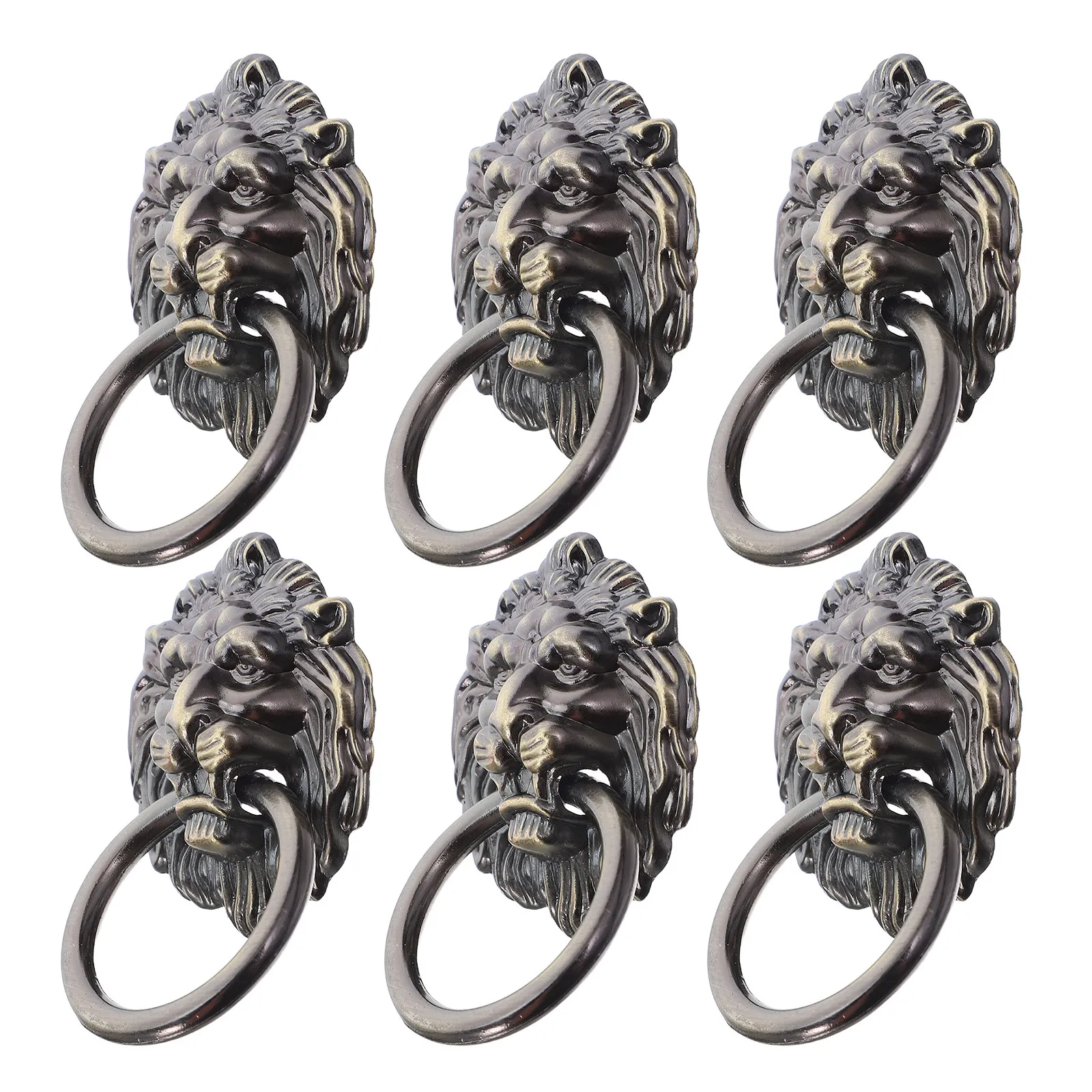6Pcs Vintage Lion Head Pull Handles Chinese Style Retro Bronze Solid Metal Cabinet Knobs for Kitchen Drawer Wardrobe Cupboard
