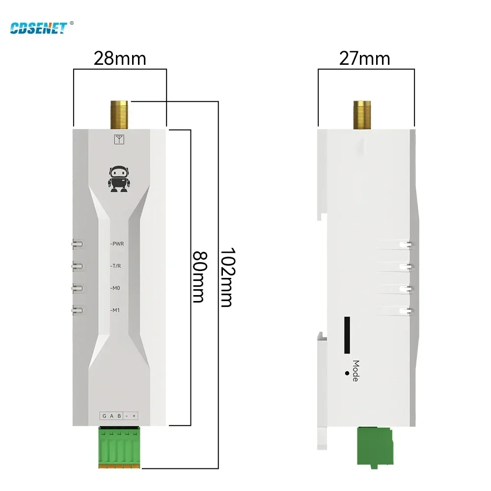 LoRa Wireless Modem 433MHz Ultra Small Size Rail Installation 22dBm 5KM CDEBYTE E95M-DTU(400SL22-485) RSSI LBT ATCommand Modbus