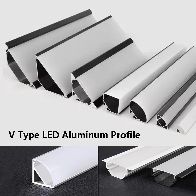 V Type LED Aluminum Profile PC Diffuser Channel Surface Mounted Ceiling Wall Linear Hard Strip Light Dining Room Cabinet Lamp
