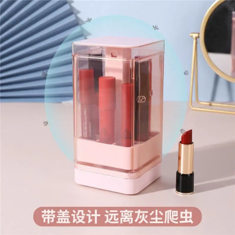 

Spot desktop covered plastic lipstick storage box display rack multiple cosmetics dust-proof lip glaze lipstick rack