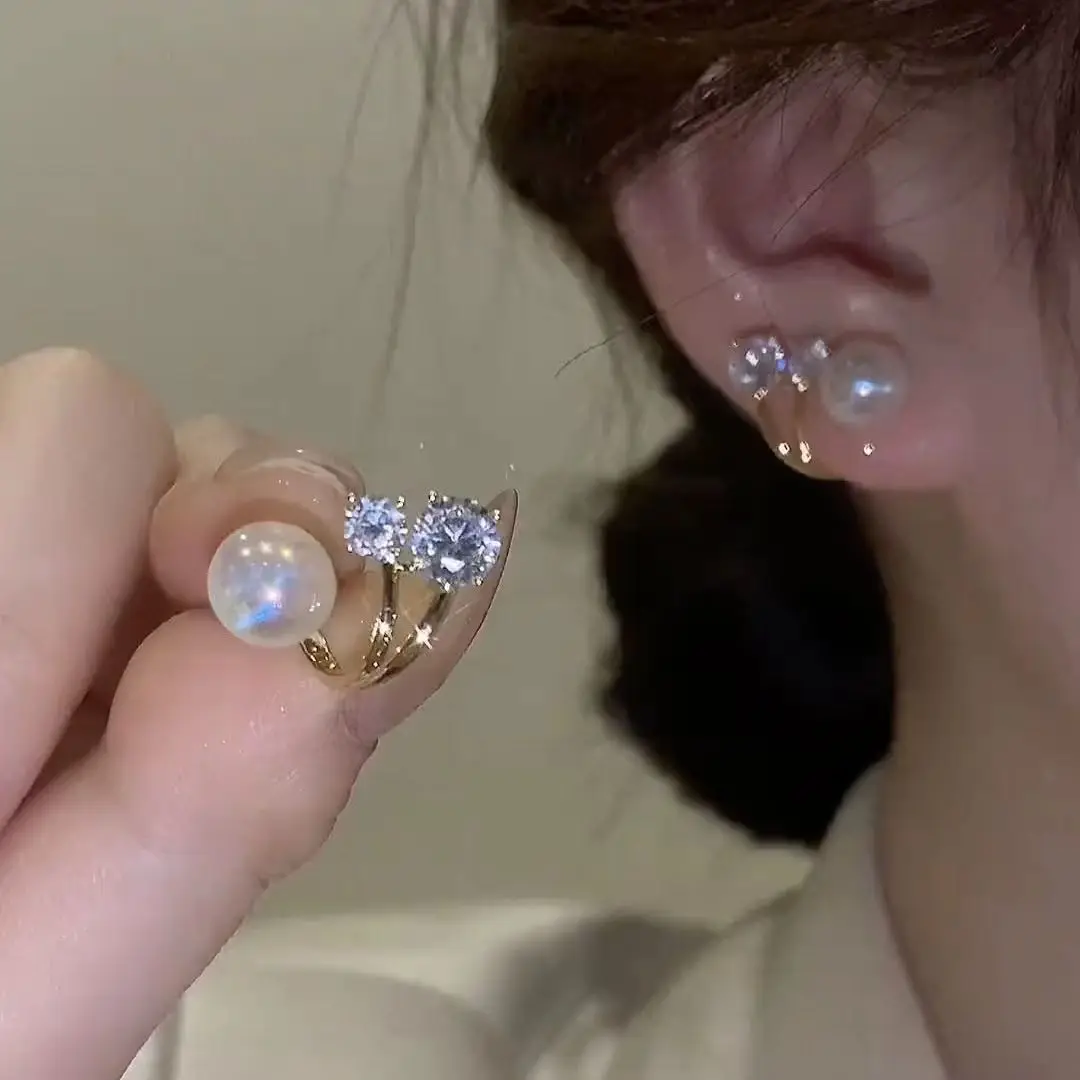 

S925 silver needle Korean pearl earrings with a unique design, high-end feel, two-in-one new style, trendy temperament, simple e